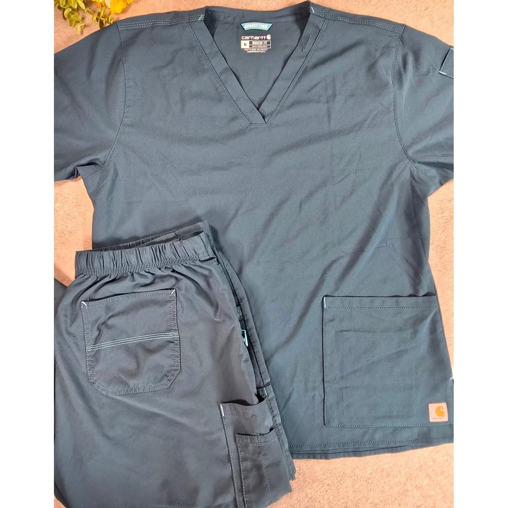 Carhartt Force Scrub Set Women XL Petite Blue Modern Fit V-Neck Cargo C52110P